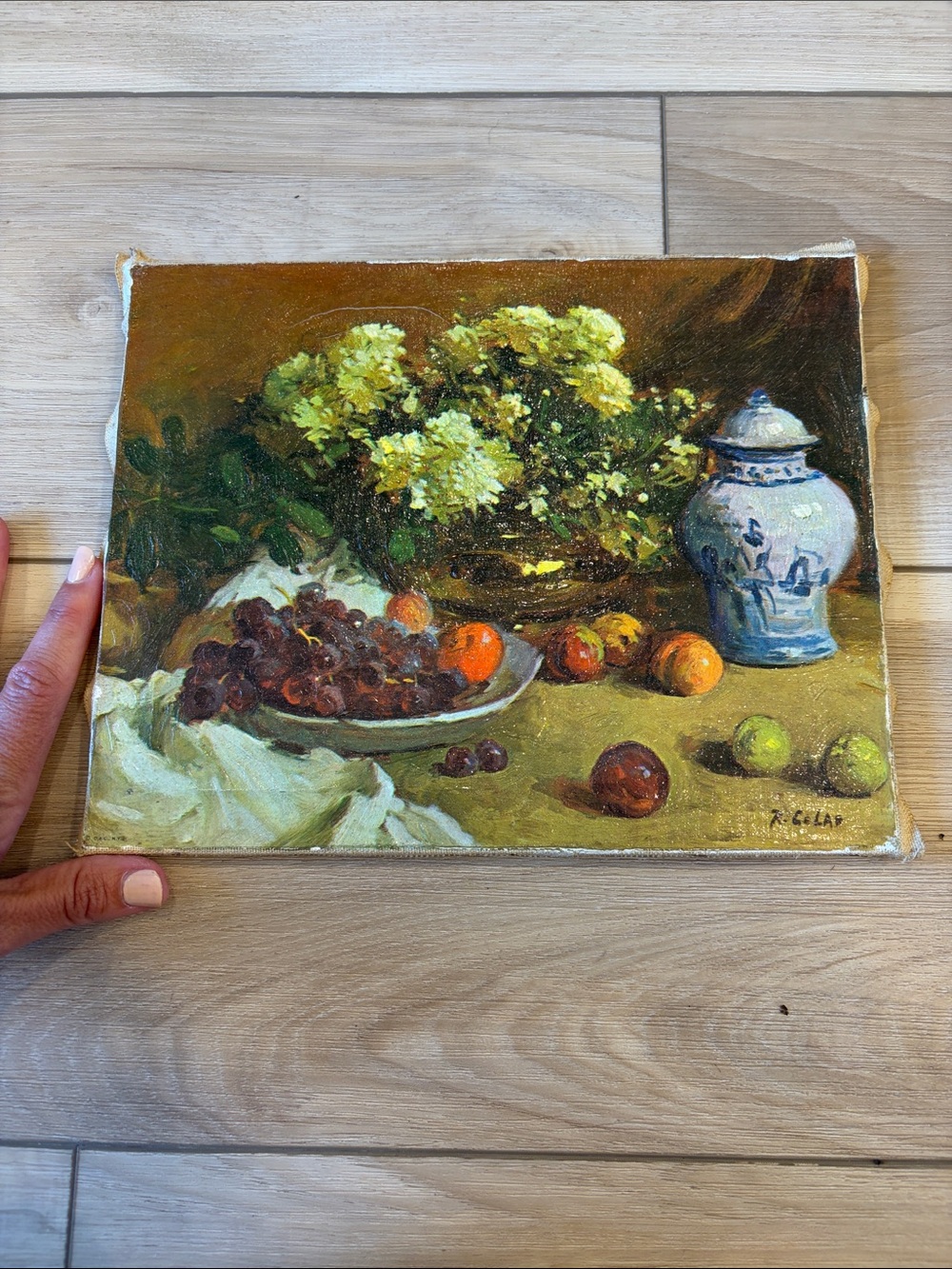 Vintage Rudolph Colao still Life Floral & Fruit Oil Painting